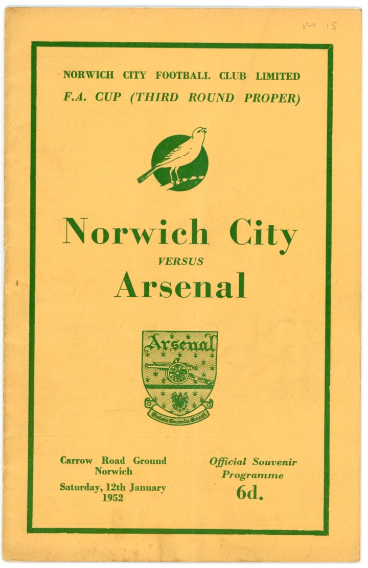 1951-52 Norwich City vs Arsenal F.A Cup 3rd round football programme football programme