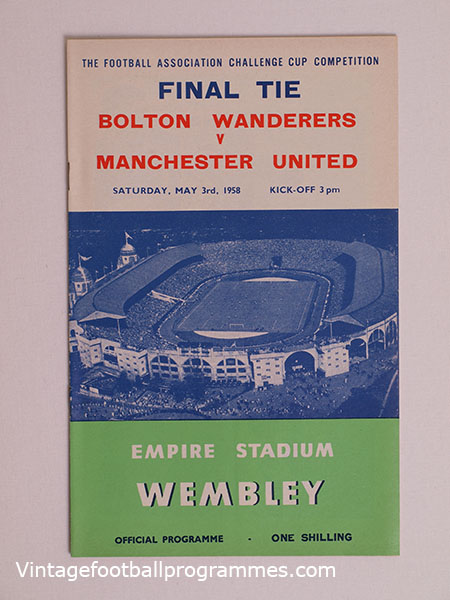 1958 F.A Cup Final 'Bolton Wanderers vs Manchester United' Programme