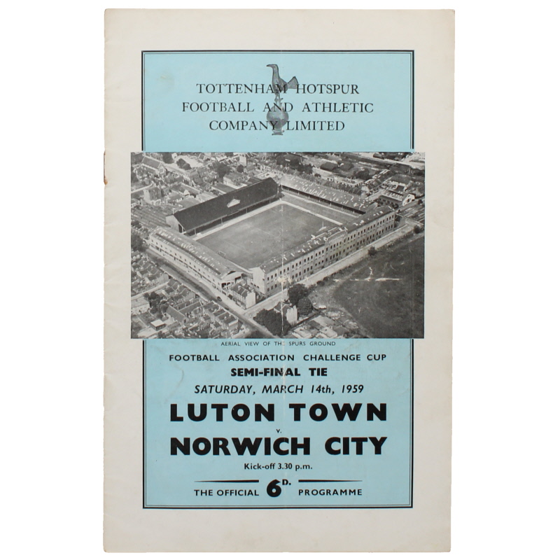 1959 F.A Cup Semi Final Luton Town vs Norwich City programme