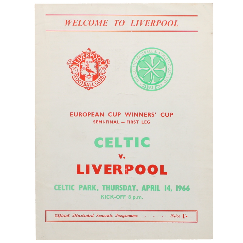 1966 European Cup Winners Cup Semi Final first Leg Celtic vs Liverpool programme