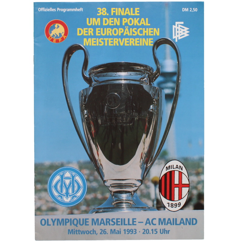 1993 Champions League Final Marseille vs AC Milan programme