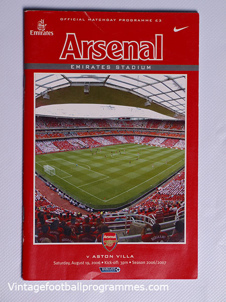 2006-07 Arsenal vs Aston Villa Programne and Poster, First Game at The Emirates