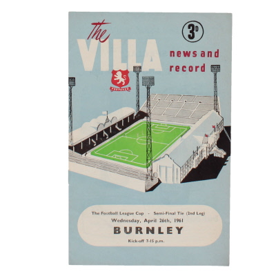 1961 League Cup Semi Final 2nd Leg Aston Villa vs Burnley programme