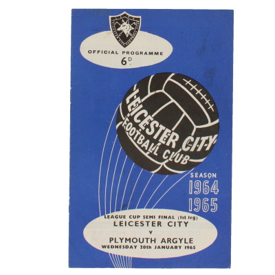  1965 League Cup Semi Final 1st Leg Leicester City vs Plymouth Argyle programme