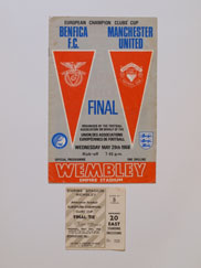 1968 European Cup Final Benfica vs Manchester United Programme and Ticket