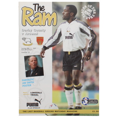 1996-97 Derby County vs Arsenal last game at The Baseball Ground programme