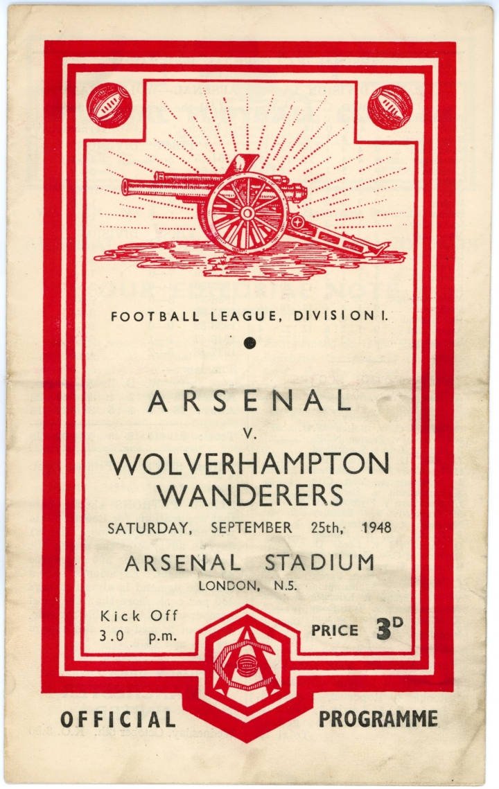 1948-49 Arsenal vs Wolverhampton Wanderers football programme