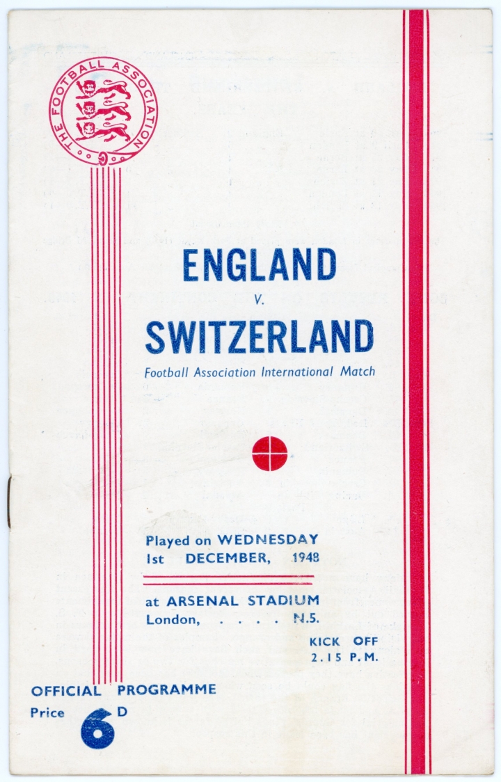 1948 England vs Switzerland programme football programme