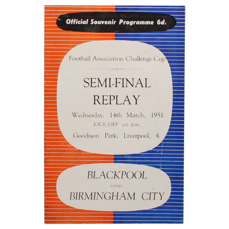 1951 F.A Cup Semi Final Replay Blackpool vs Birmingham City programme football programme
