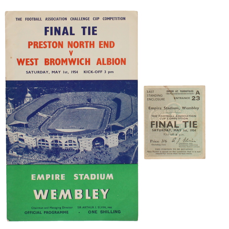 1954 F.A Cup Final Preston North End vs West Bromwich Albion programme and ticket