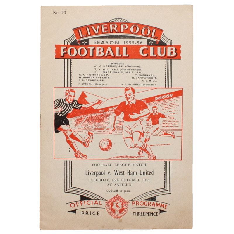 1955-56 Liverpool vs West Ham United programme