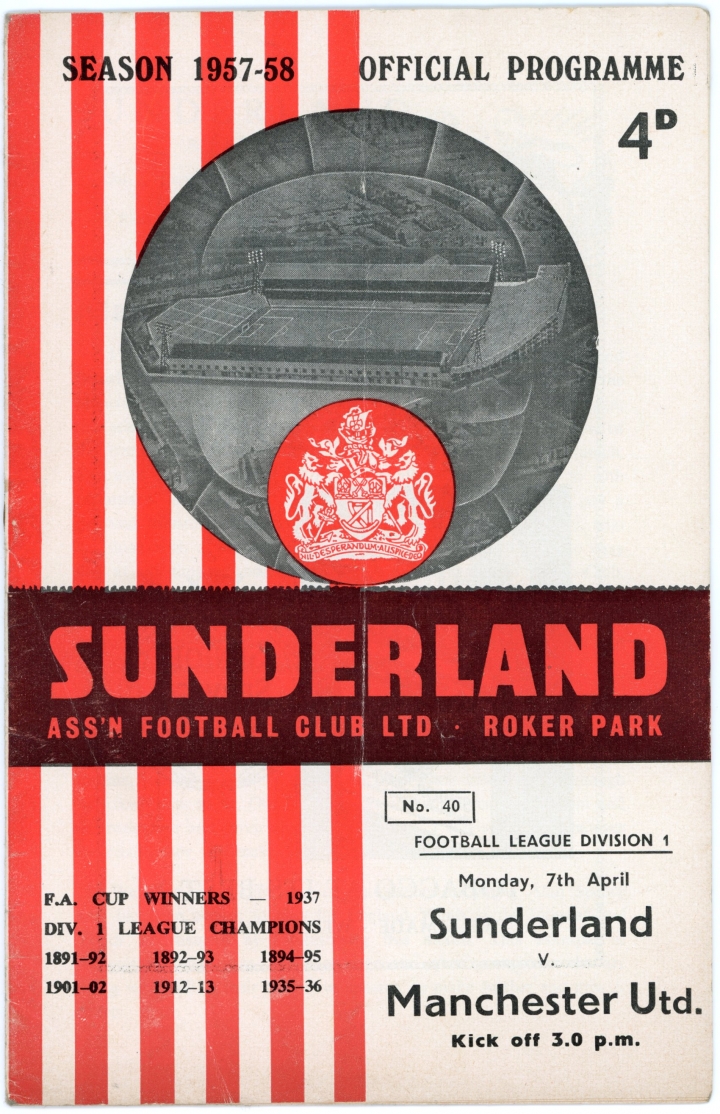 1957-58 Sunderland vs Manchester United programme