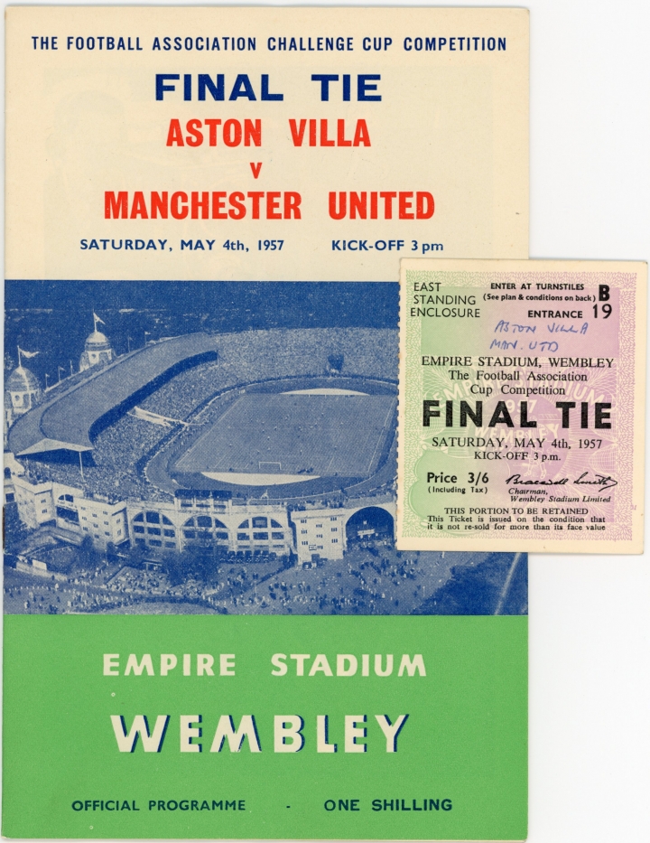 1957 F.A Cup Final Aston Villa vs Manchester United programme and ticket football programme