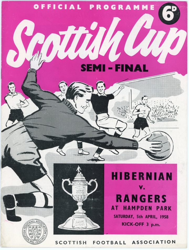 1958 Scottish Cup Semi Final Hibernian vs Glasgow Rangers programme