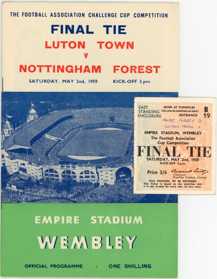 1959 F.A Cup Final Luton Town vs Nottingham Forest programme and ticket football programme