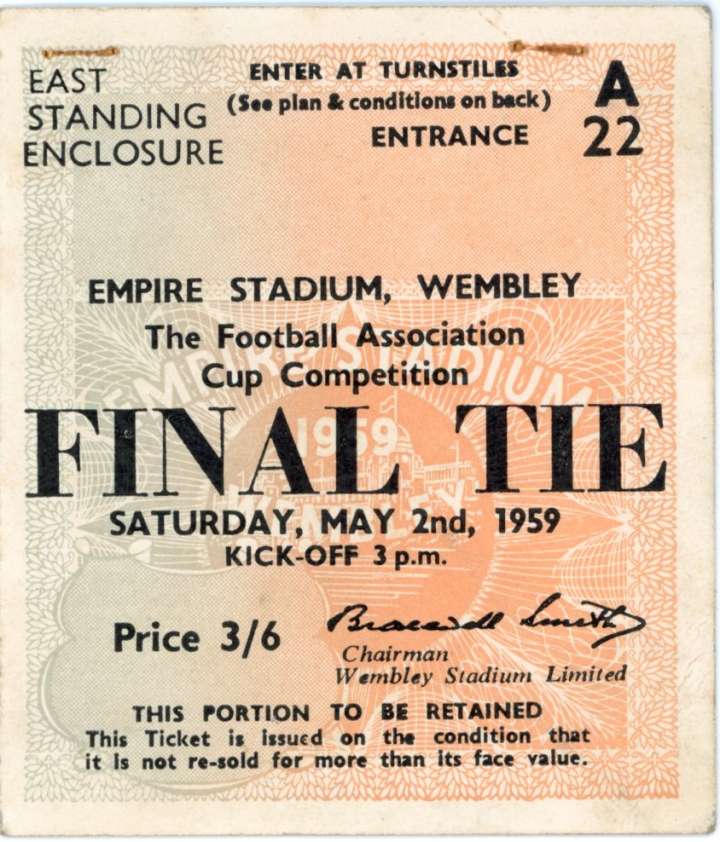 1959 F.A Cup Final Nottingham Forrest vs Luton Town ticket football programme