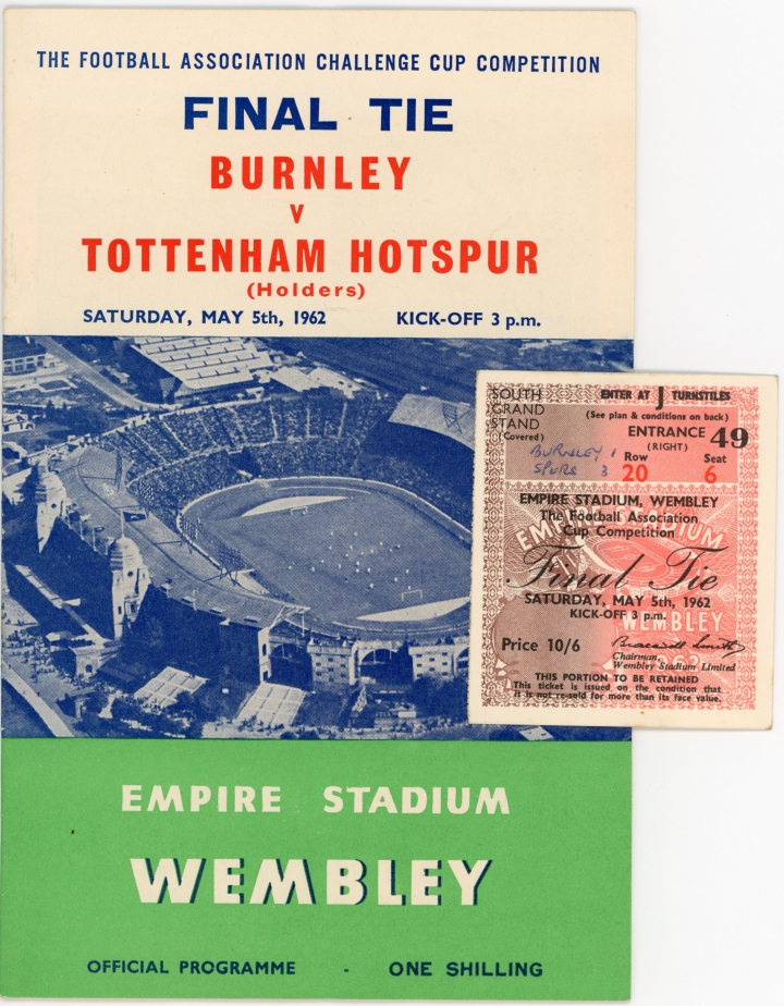 1962 F.A Cup Final Burnley vs Tottenham Hotspur Programme and ticket football programme
