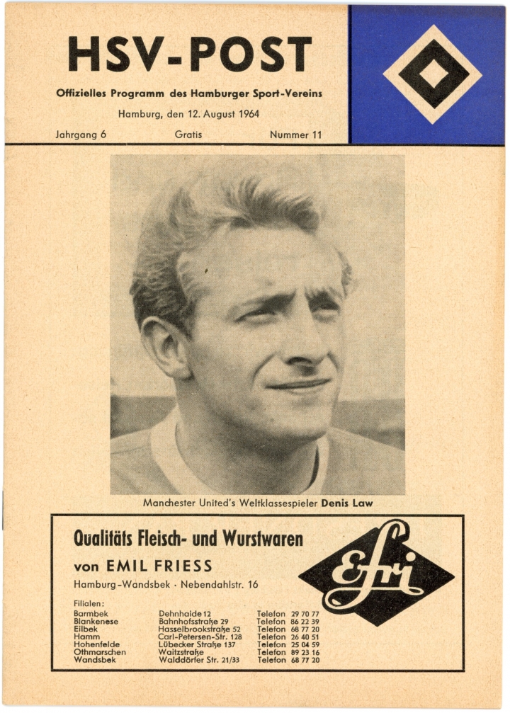 1964-65 Friendly Hamburg vs Manchester United programme football programme