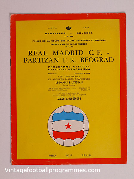 1966 European Cup 'Real Madrid vs Partizan Belgrade' Programme football programme