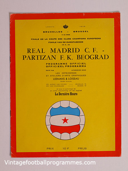 1966 European Cup 'Real Madrid vs Partizan Belgrade' Programme