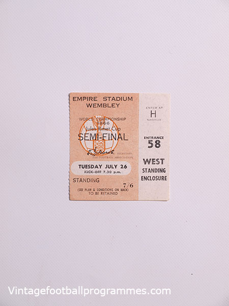 1966 World Cup England vs Portugal Semi Final Ticket