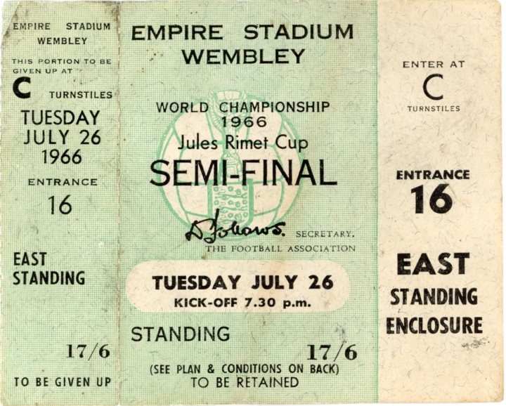 1966 World Cup Semi Final England vs Portugal ticket football programme