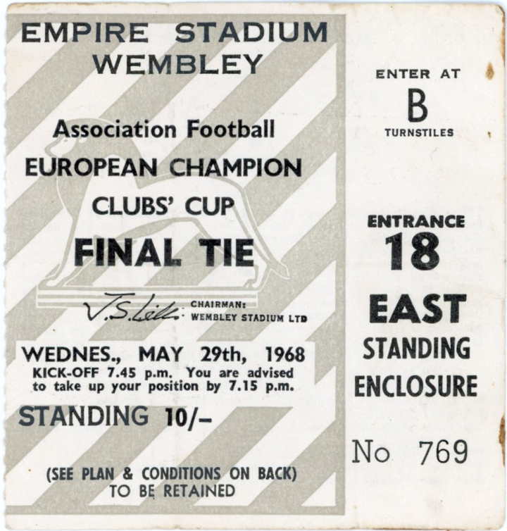 1968 European Cup Final Benfica vs Manchester United ticket football programme