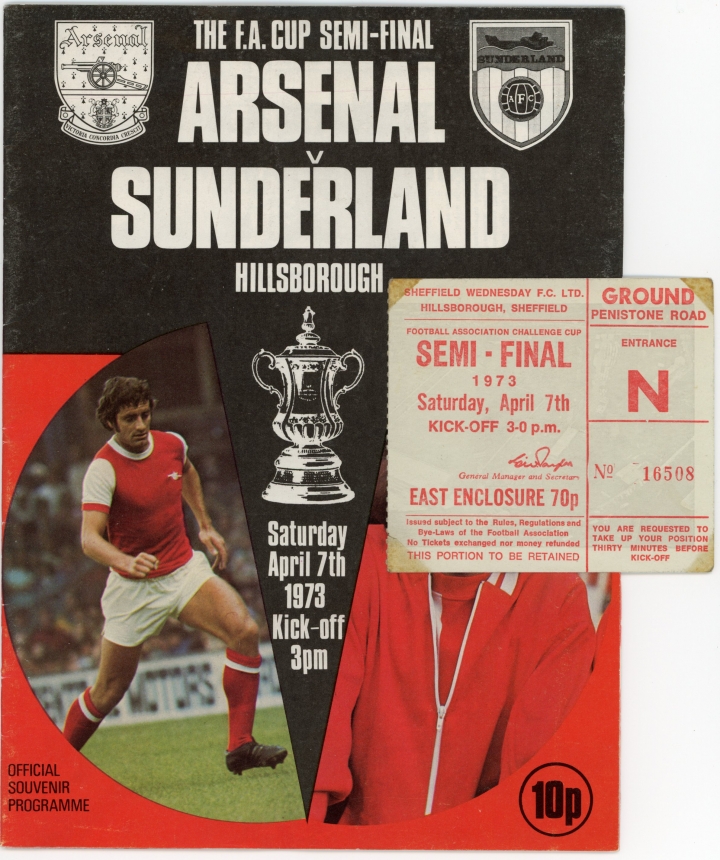 1973 F.A Cup Semi Final Arsenal vs Sunderland programme and ticket