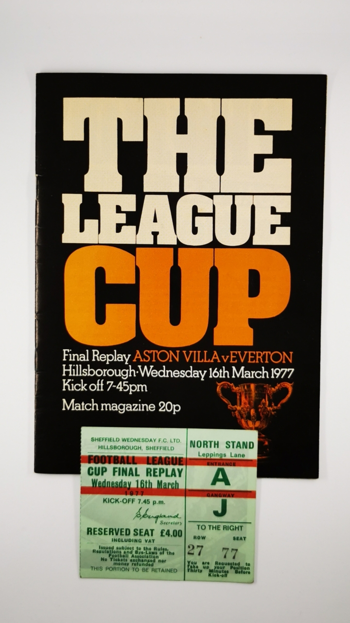 1977 League Cup Final Replay Aston Villa vs Everton Programme and Ticket football programme
