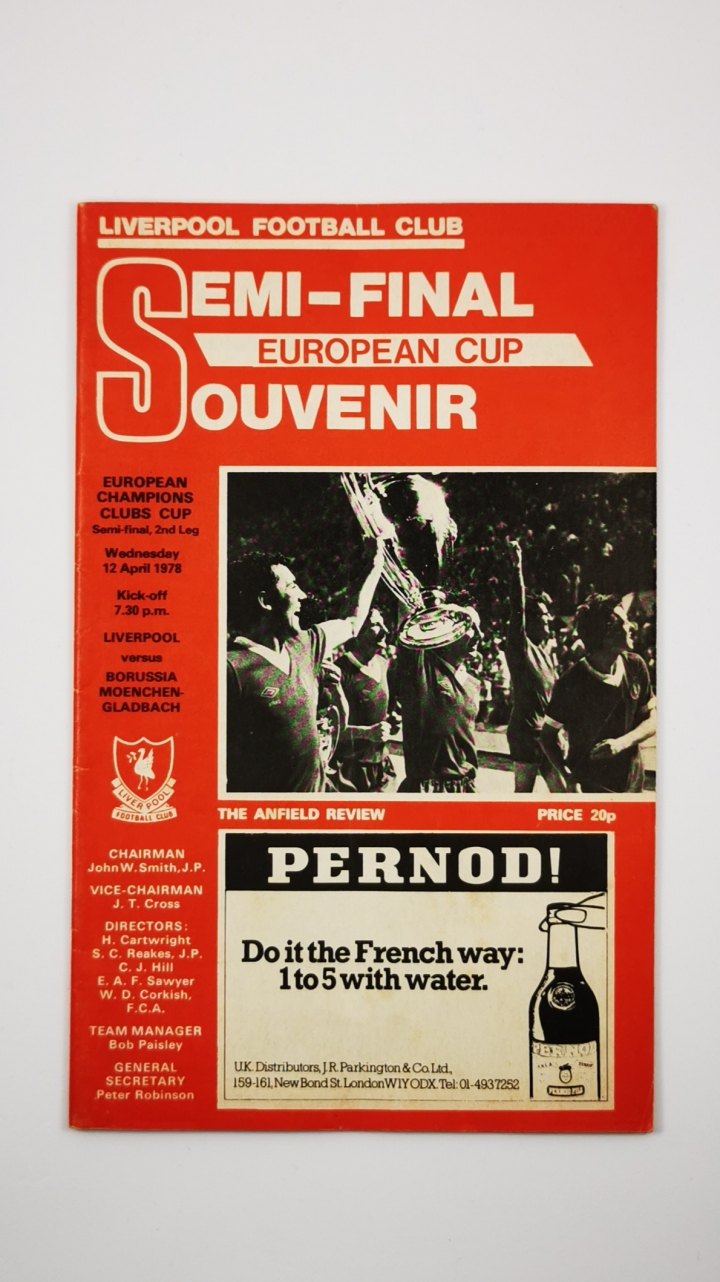1978 European Cup Semi Final Second leg Liverpool vs Borussia Monchengladbach programme football programme