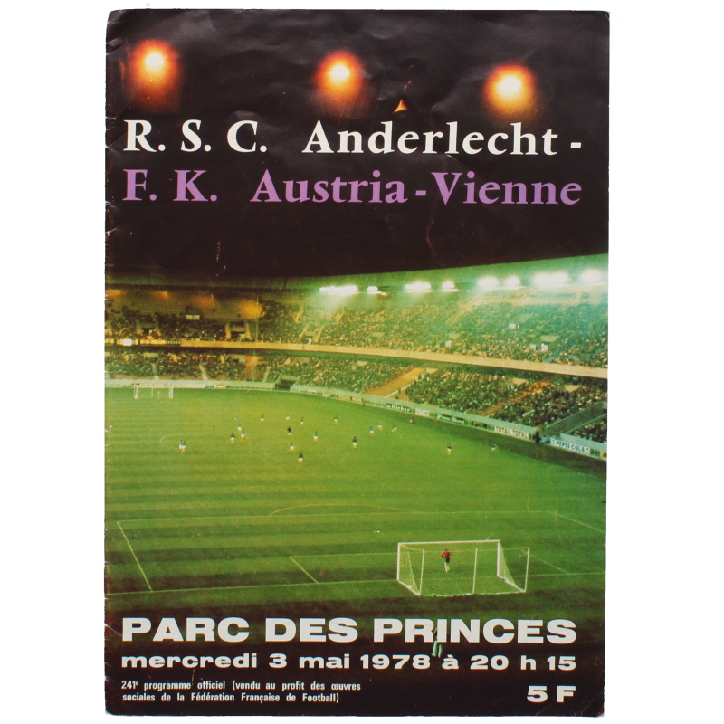 1978 European Cup Winners Cup Final Anderlecht vs Austria-Vienne programme football programme