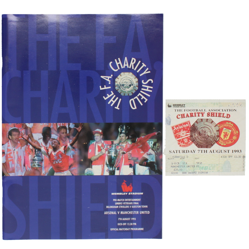 1993 Charity Shield Arsenal vs Manchester United programme and ticket football programme