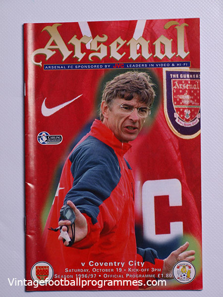 1996-97 Arsenal vs Coventry Programme Arsene Wenger first game