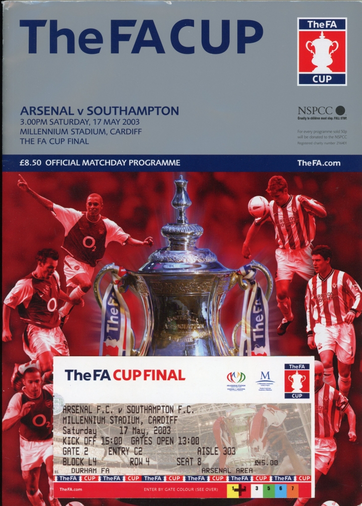 2003 F.A Cup Final Arsenal vs Southampton Programme and Ticket football programme