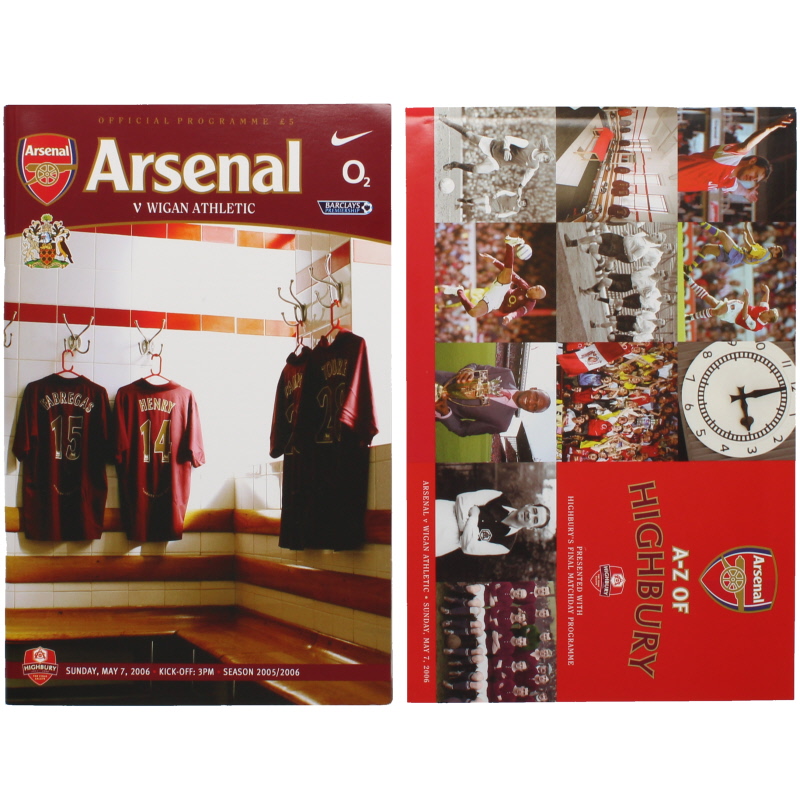 2005-06 Arsenal vs Wigan Programme Last Game at Highbury with A-Z of Highbury Brochure football programme