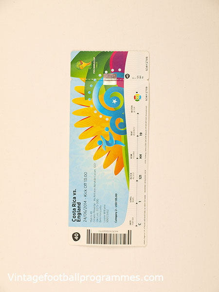 2010 World Cup 'Costa Rica vs England' Ticket