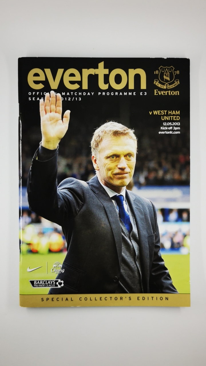2012-13 Everton vs West Ham United David Moyes last game special collectors edition football programme
