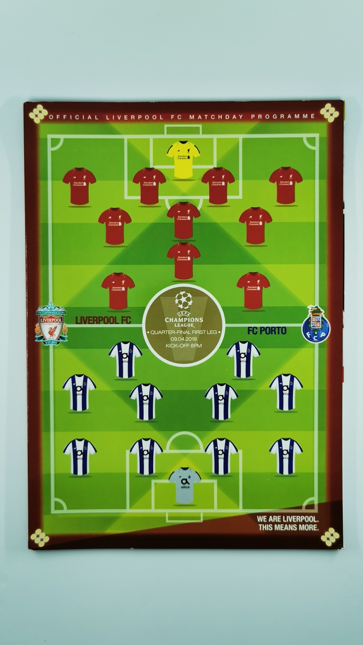 2018-19 Champions League Quarter Final 1st leg Liverpool vs Porto programme