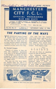 1945-46 Manchester City vs Manchester United wartime programme 