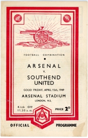 1948-49 Arsenal vs Southend United football programme