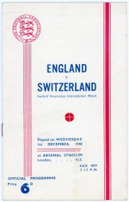 1948 England vs Switzerland programme