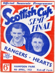 1953 Scottish Cup Semi Final Rangers vs Hearts programme