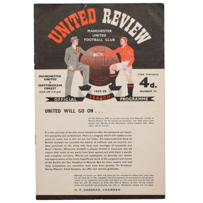 1957-58 Manchester United vs Nottingham Forest programme