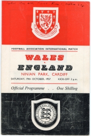 1957-58 Wales vs England football programme includes hymn sheet