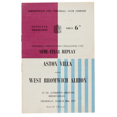 1957 F.A Cup Semi Final Replay Aston Villa vs West Bromwich Albion programme
