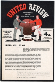1957-58 Manchester United vs Sheffield Wednesday football programme, first game after Munich air disaster