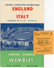 1959 England vs Italy football programe and ticket