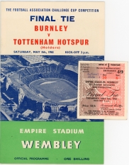 1962 F.A Cup Final Burnley vs Tottenham Hotspur Programme and ticket