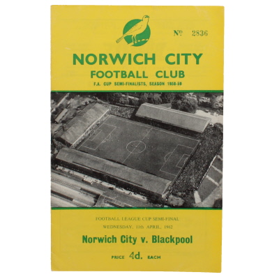 1962 League Cup Semi Final 1st Leg Norwich City vs Blackpool programme