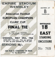 1968 European Cup Final Benfica vs Manchester United ticket